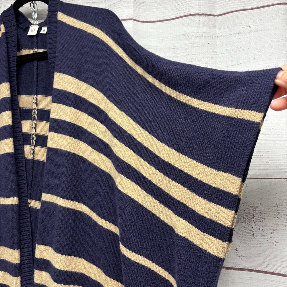 Gap blue Tan Stripe Wool Blend Poncho size XL - Picture 4 of 12
